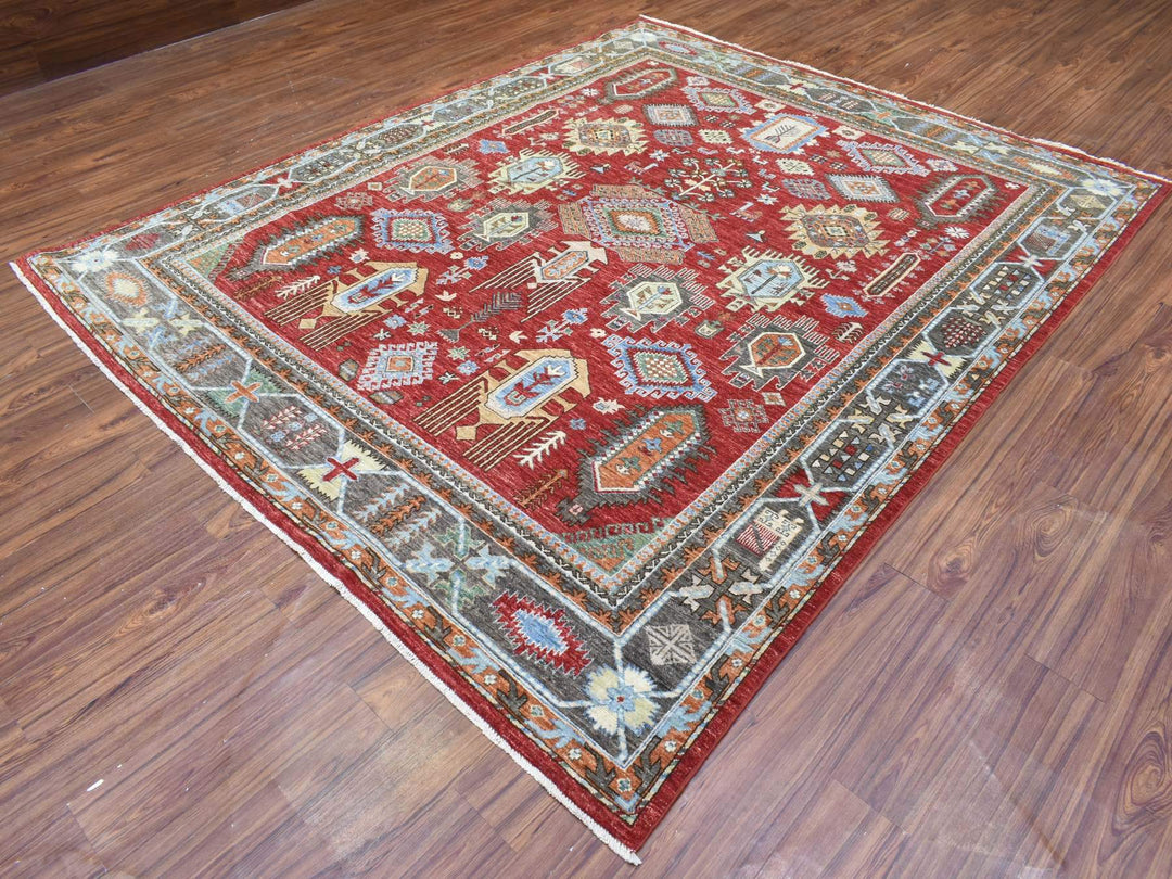 8'0" x 9'7" New Hand Knotted Red Wool Rectangle Oriental Rug - MOA10272623