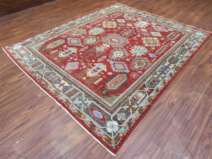 8'0" x 9'7" New Hand Knotted Red Wool Rectangle Oriental Rug - MOA10272623