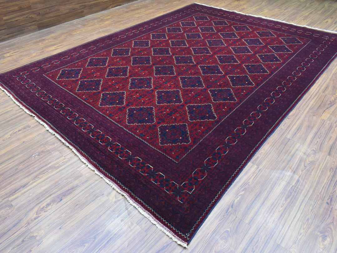 9'8" x 13'0" New Hand Knotted Red Wool Rectangle Oriental Rug - MOA10272661