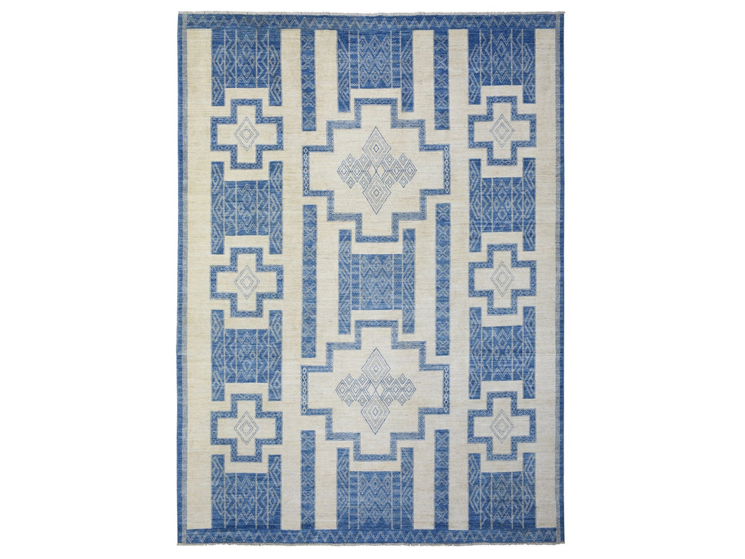 10'1" x 13'9" New Hand Knotted Blue Wool Rectangle Oriental Rug - MOA10272671