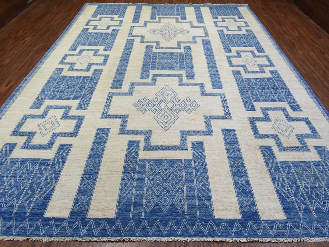 10'1" x 13'9" New Hand Knotted Blue Wool Rectangle Oriental Rug - MOA10272671