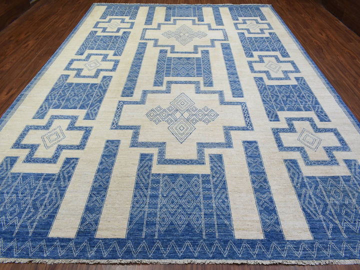 10'1" x 13'9" New Hand Knotted Blue Wool Rectangle Oriental Rug - MOA10272671
