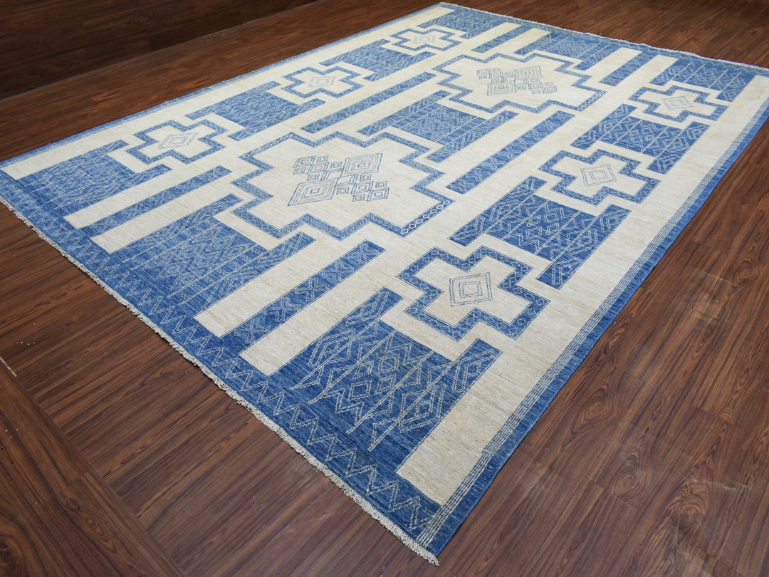 10'1" x 13'9" New Hand Knotted Blue Wool Rectangle Oriental Rug - MOA10272671