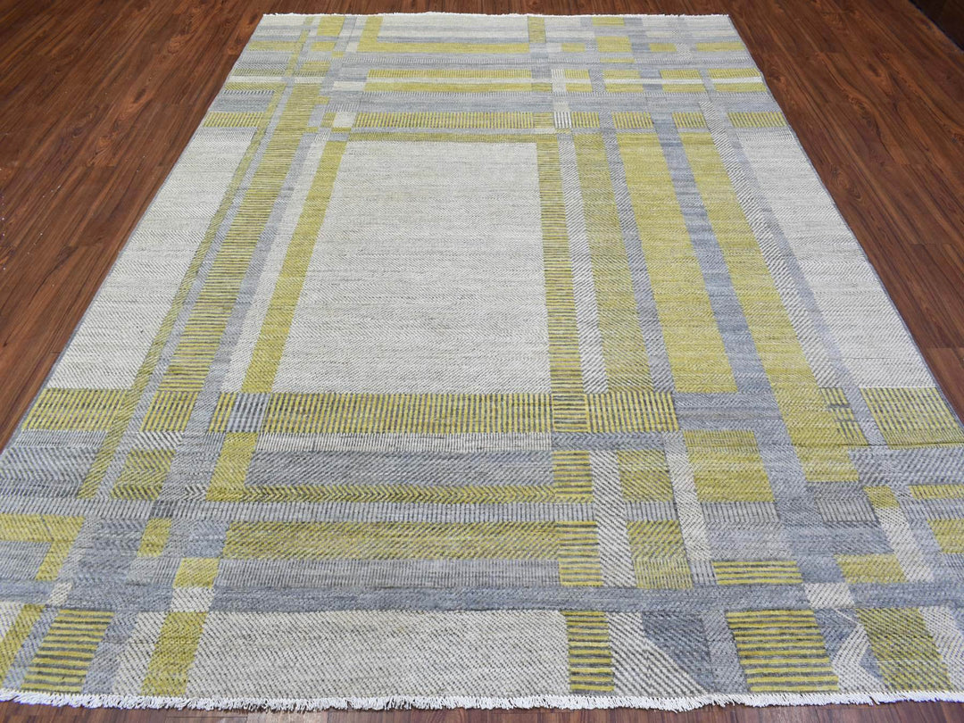 7'9" x 10'2" New Hand Knotted Grey Wool Rectangle Oriental Rug - MOA10272672