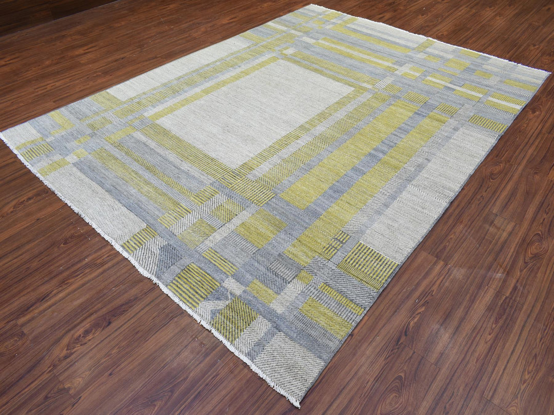 7'9" x 10'2" New Hand Knotted Grey Wool Rectangle Oriental Rug - MOA10272672