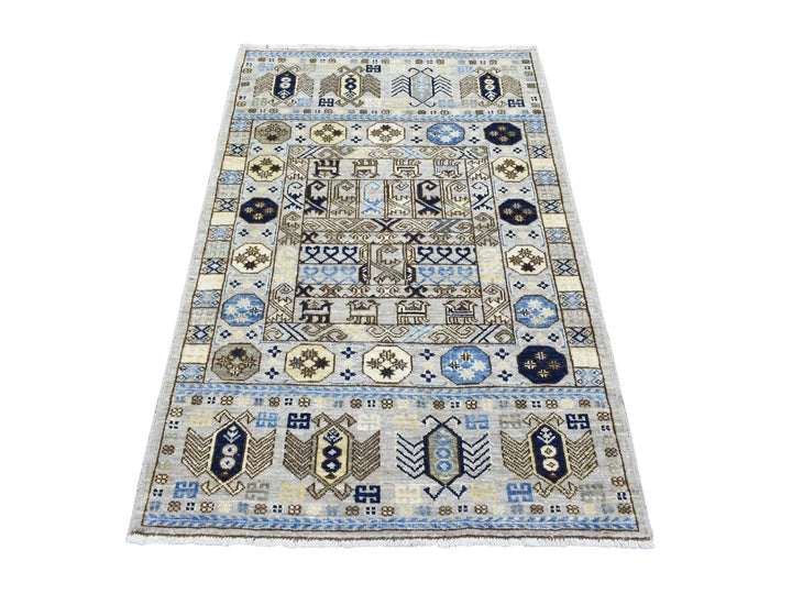3'3" x 5'0" New Hand Knotted Grey Wool Rectangle Oriental Rug - MOA10272678