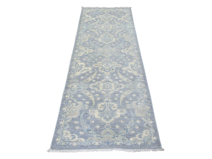 2'8" x 7'7" New Hand Knotted Grey Wool Rectangle Oriental Rug - MOA10272687