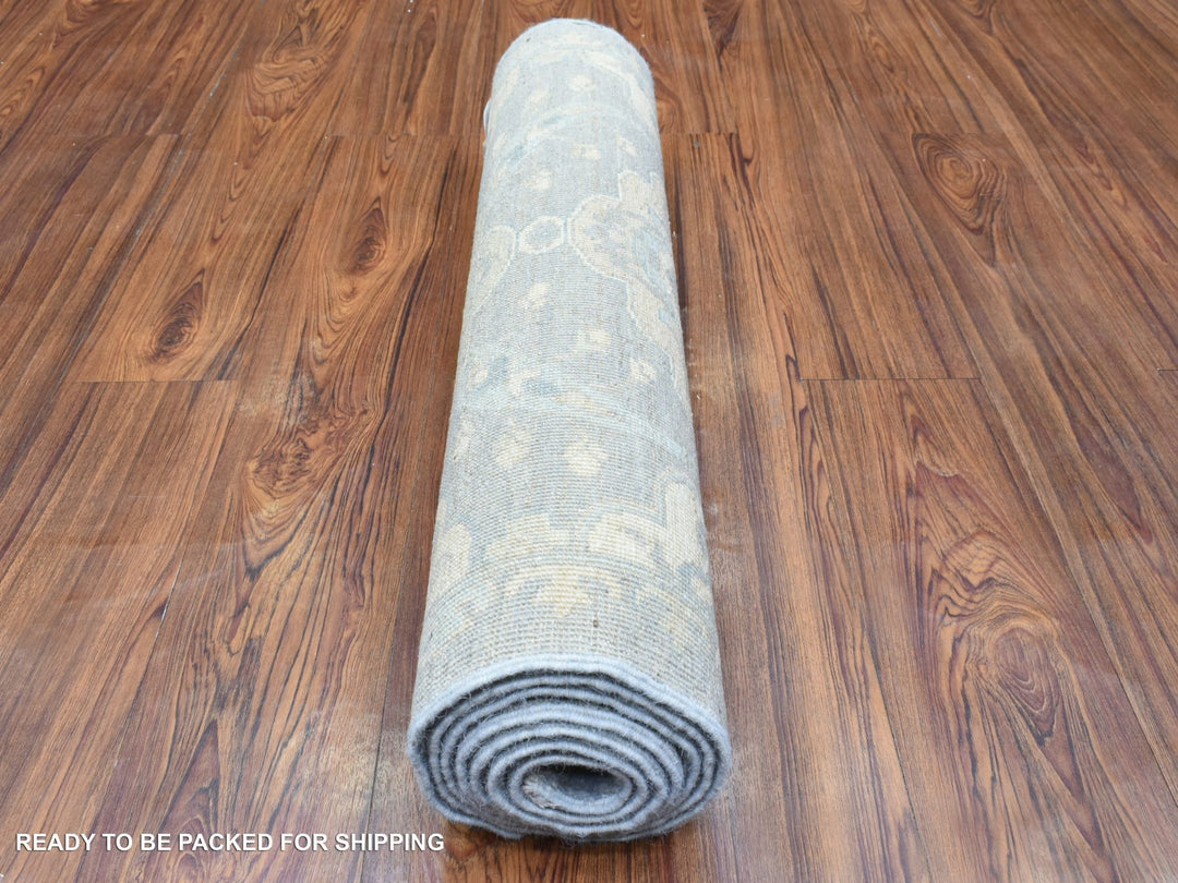 2'8" x 7'7" New Hand Knotted Grey Wool Rectangle Oriental Rug - MOA10272687