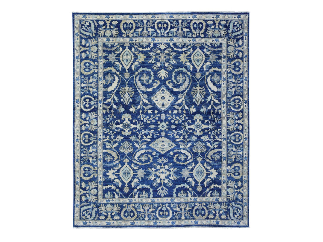 8'0" x 10'0" New Hand Knotted Blue Wool Rectangle Oriental Rug - MOA10272689