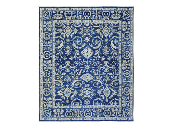 8'0" x 10'0" New Hand Knotted Blue Wool Rectangle Oriental Rug - MOA10272689
