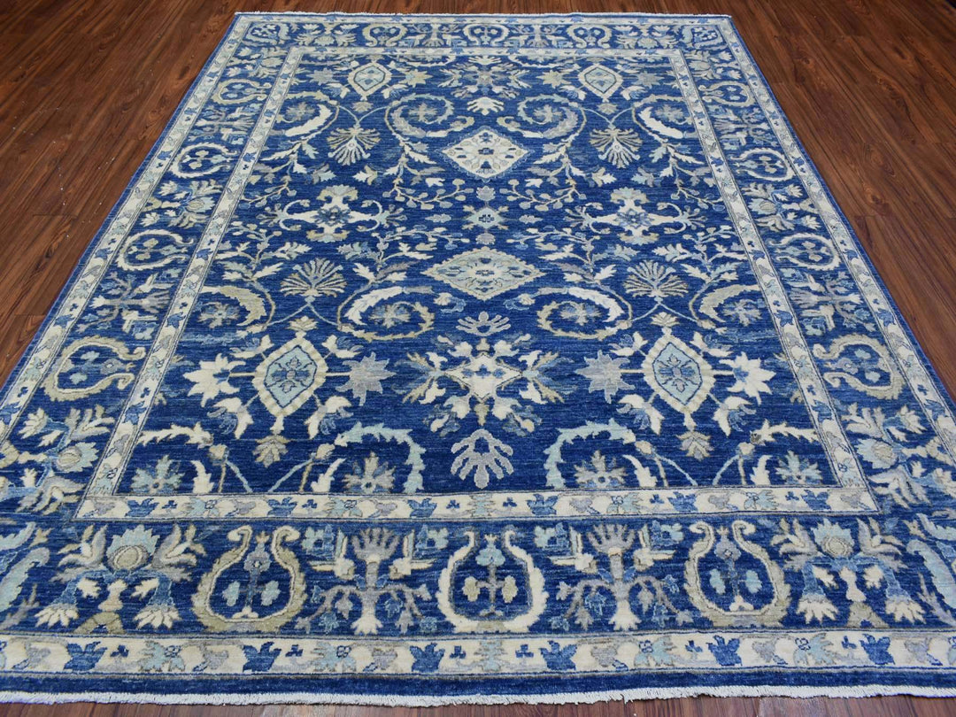 8'0" x 10'0" New Hand Knotted Blue Wool Rectangle Oriental Rug - MOA10272689