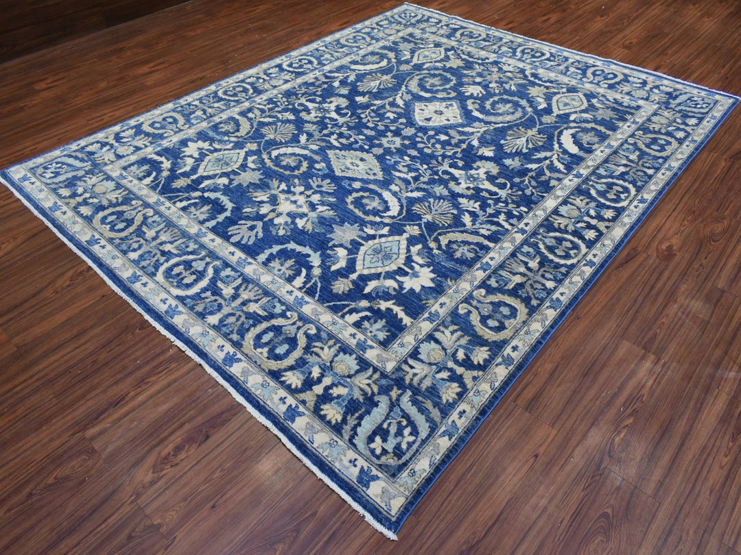 8'0" x 10'0" New Hand Knotted Blue Wool Rectangle Oriental Rug - MOA10272689