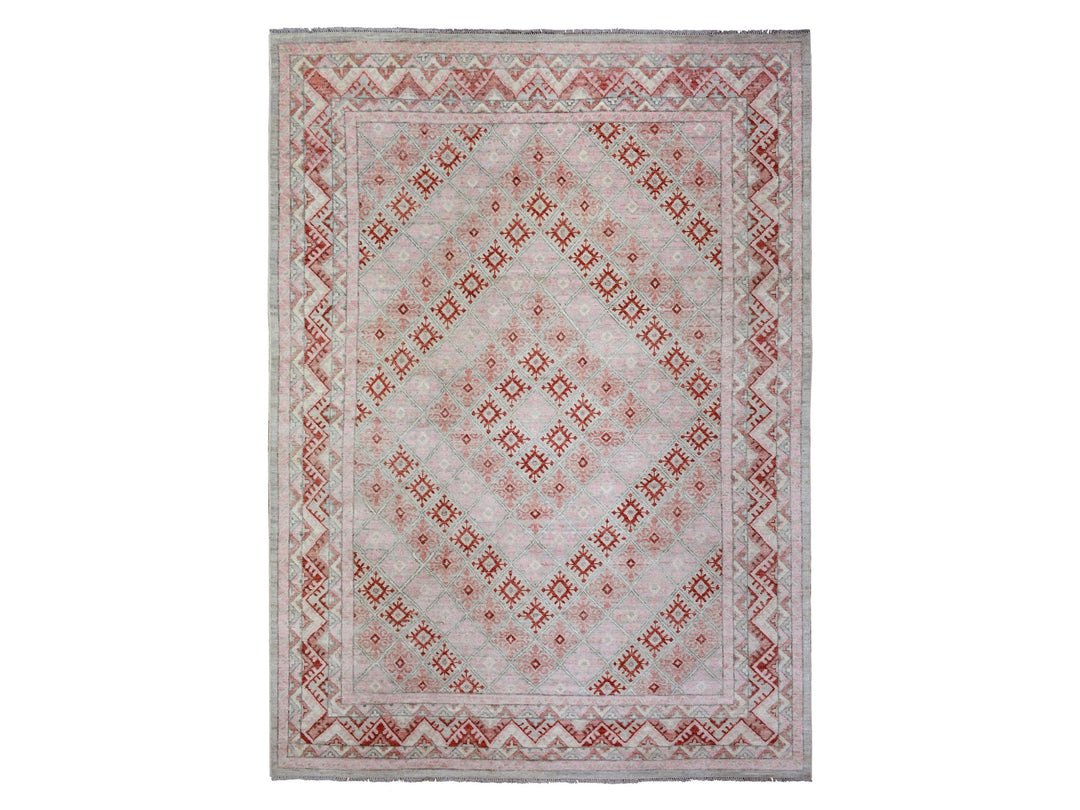 9'0" x 12'0" New Hand Knotted Red Wool Rectangle Oriental Rug - MOA10272699
