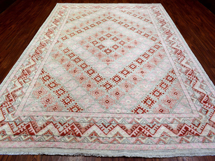 9'0" x 12'0" New Hand Knotted Red Wool Rectangle Oriental Rug - MOA10272699