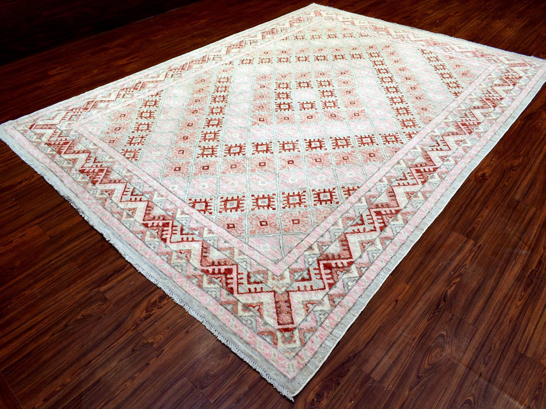 9'0" x 12'0" New Hand Knotted Red Wool Rectangle Oriental Rug - MOA10272699