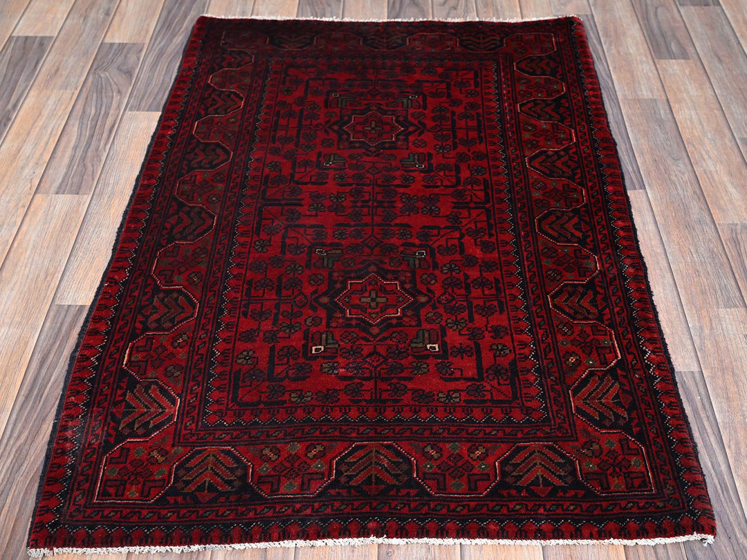 2'8" x 3'11" New Hand Knotted Red Wool Rectangle Oriental Rug - MOA102726
