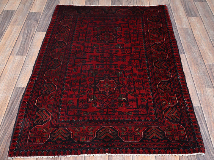 2'8" x 3'11" New Hand Knotted Red Wool Rectangle Oriental Rug - MOA102726