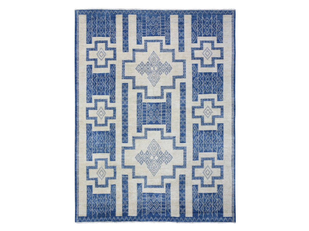 8'10" x 11'8" New Hand Knotted Blue Wool Rectangle Oriental Rug - MOA10272720