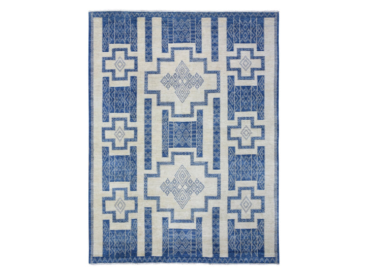 8'10" x 11'8" New Hand Knotted Blue Wool Rectangle Oriental Rug - MOA10272720