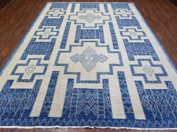 8'10" x 11'8" New Hand Knotted Blue Wool Rectangle Oriental Rug - MOA10272720
