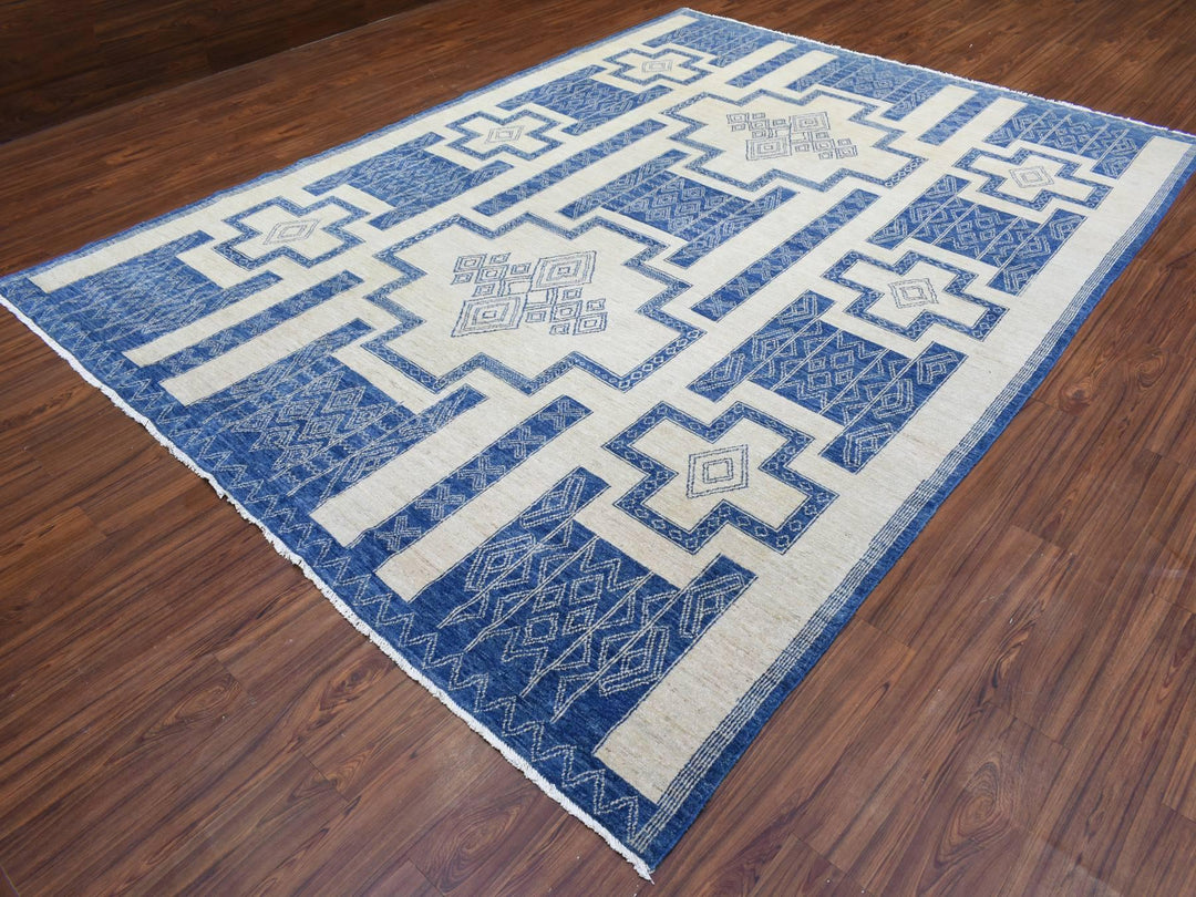 8'10" x 11'8" New Hand Knotted Blue Wool Rectangle Oriental Rug - MOA10272720