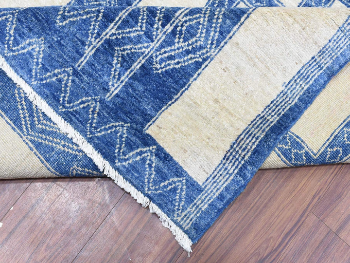 8'10" x 11'8" New Hand Knotted Blue Wool Rectangle Oriental Rug - MOA10272720