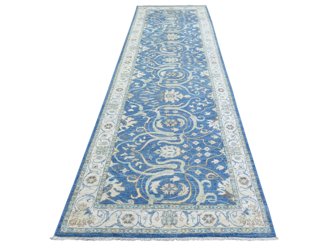 3'9" x 13'3" New Hand Knotted Blue Wool Runner Oriental Rug - MOA10272723