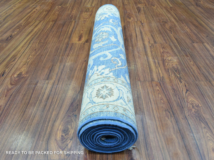 3'9" x 13'3" New Hand Knotted Blue Wool Runner Oriental Rug - MOA10272723
