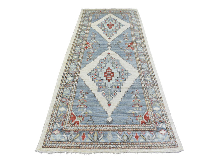 4'0" x 10'4" New Hand Knotted Grey Wool Runner Oriental Rug - MOA10272742