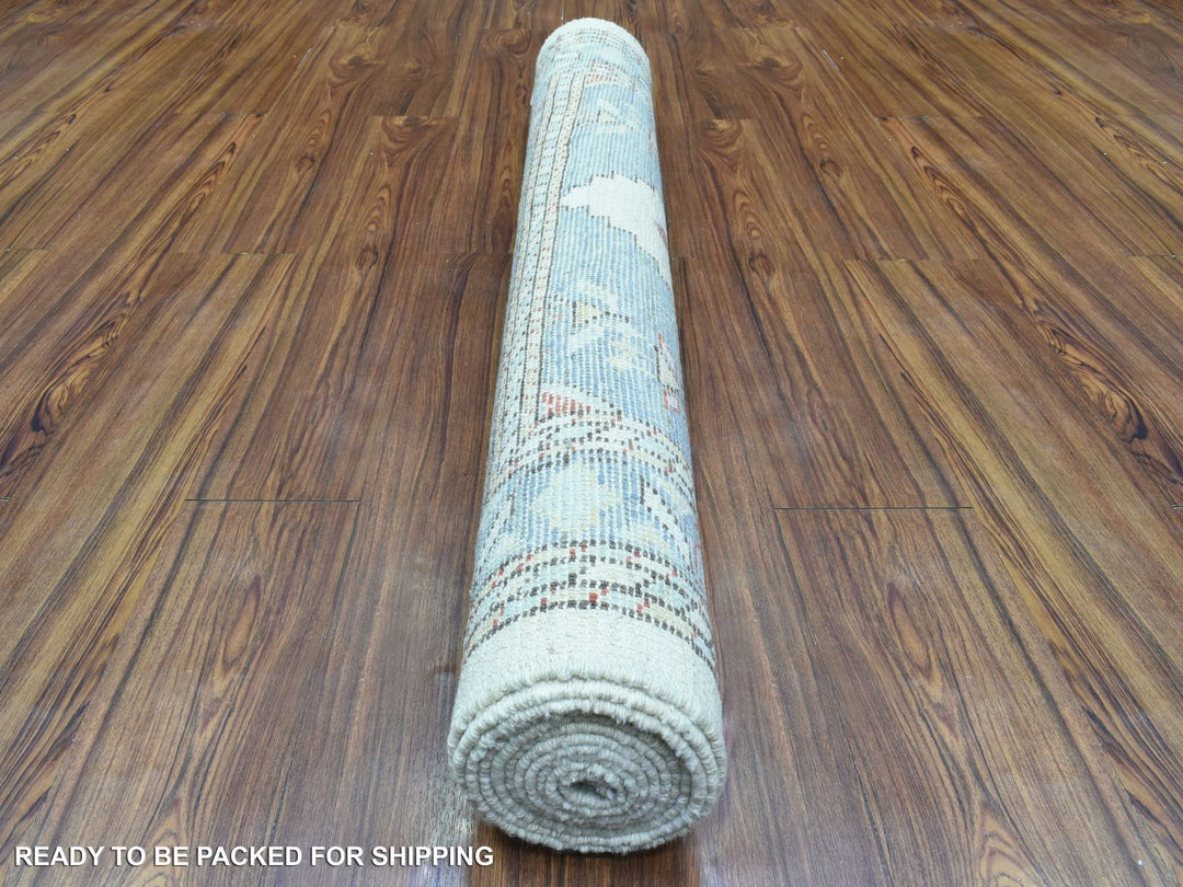 4'0" x 10'4" New Hand Knotted Grey Wool Runner Oriental Rug - MOA10272742
