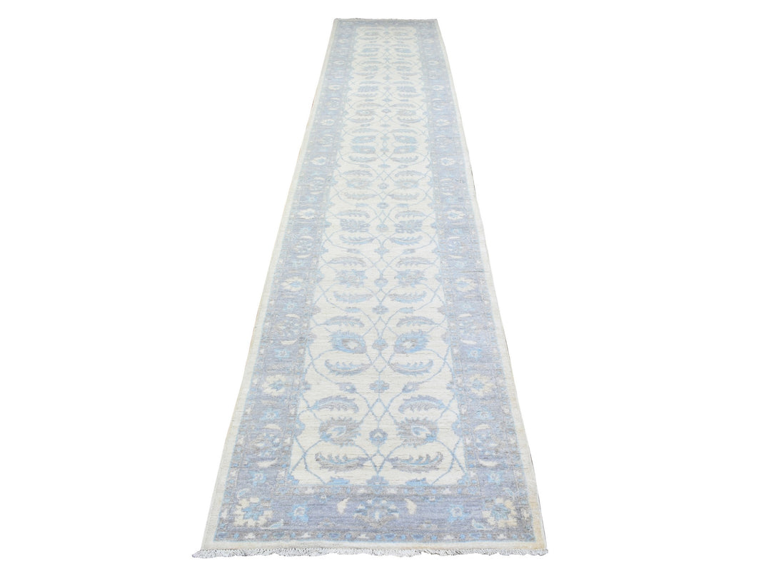 2'8" x 14'4" New Hand Knotted Ivory Wool Runner Oriental Rug - MOA10272762