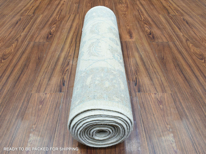 2'8" x 14'4" New Hand Knotted Ivory Wool Runner Oriental Rug - MOA10272762