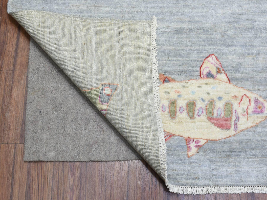 9'2" x 11'9" New Hand Knotted Grey Wool Rectangle Oriental Rug - MOA10272764