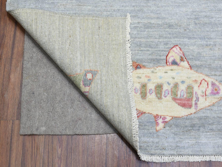 9'2" x 11'9" New Hand Knotted Grey Wool Rectangle Oriental Rug - MOA10272764