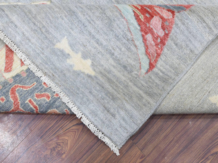 9'2" x 11'9" New Hand Knotted Grey Wool Rectangle Oriental Rug - MOA10272764