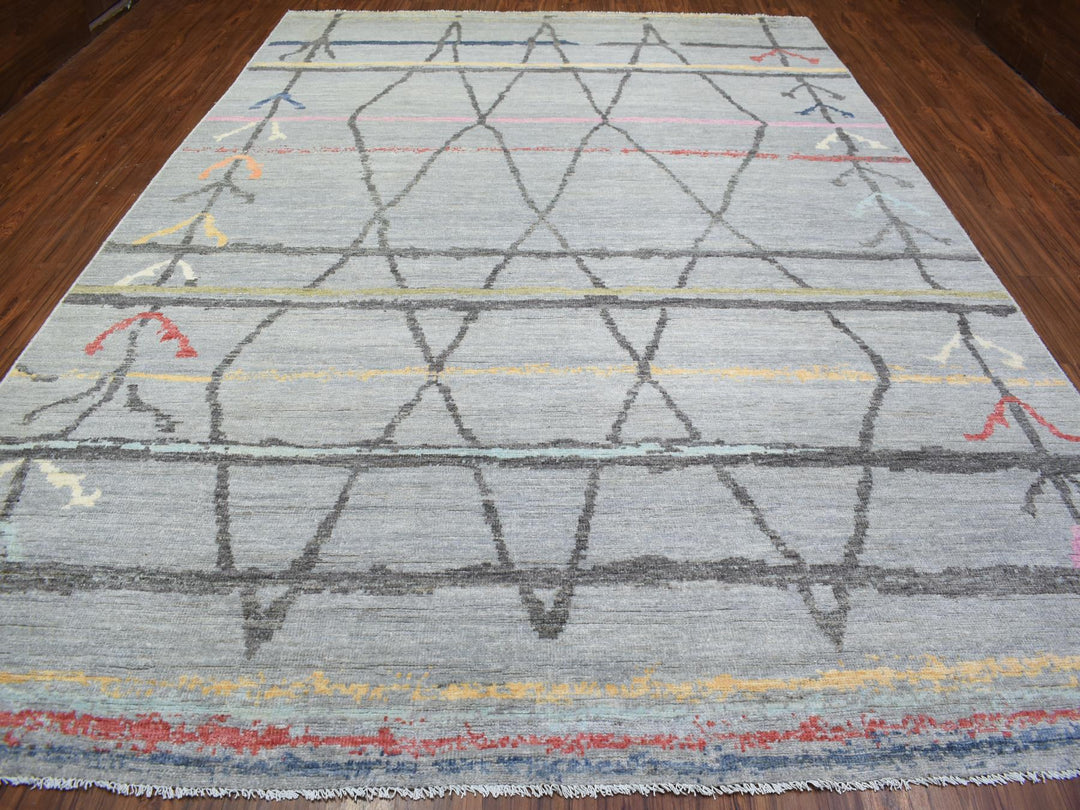 10'0" x 13'9" New Hand Knotted Grey Wool Rectangle Oriental Rug - MOA10272783