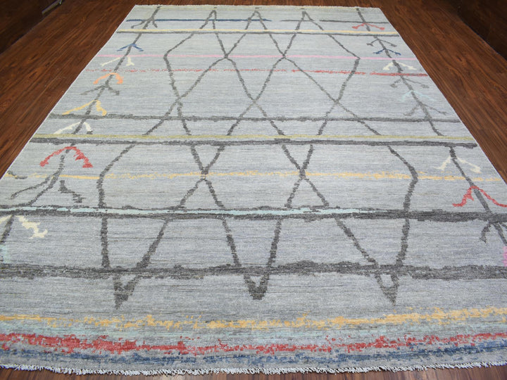 10'0" x 13'9" New Hand Knotted Grey Wool Rectangle Oriental Rug - MOA10272783