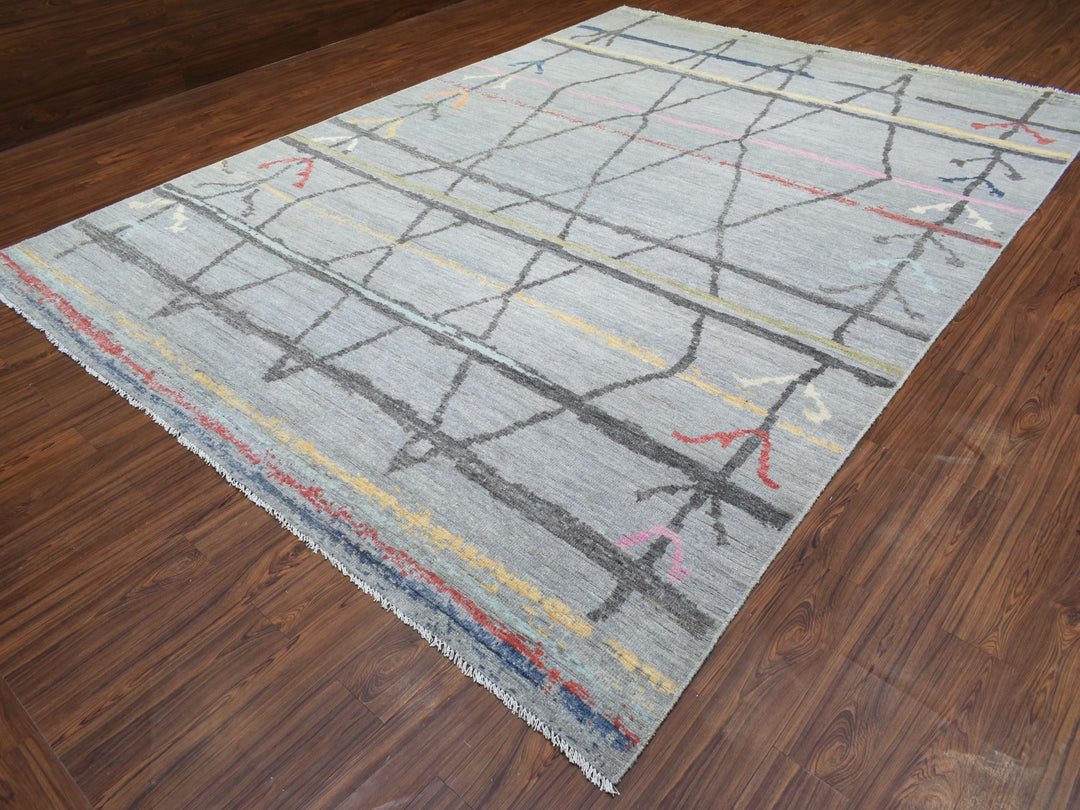 10'0" x 13'9" New Hand Knotted Grey Wool Rectangle Oriental Rug - MOA10272783