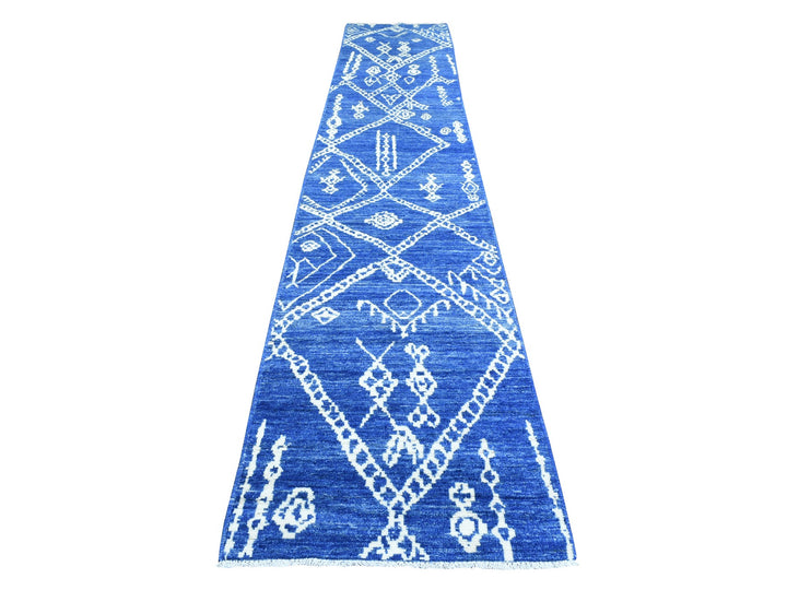 2'8" x 15'4" New Hand Knotted Blue Wool Runner Oriental Rug - MOA10272784