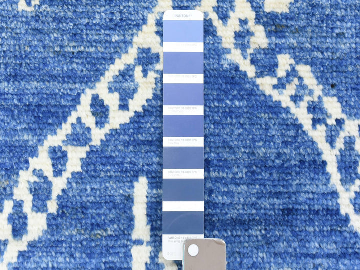 2'8" x 15'4" New Hand Knotted Blue Wool Runner Oriental Rug - MOA10272784