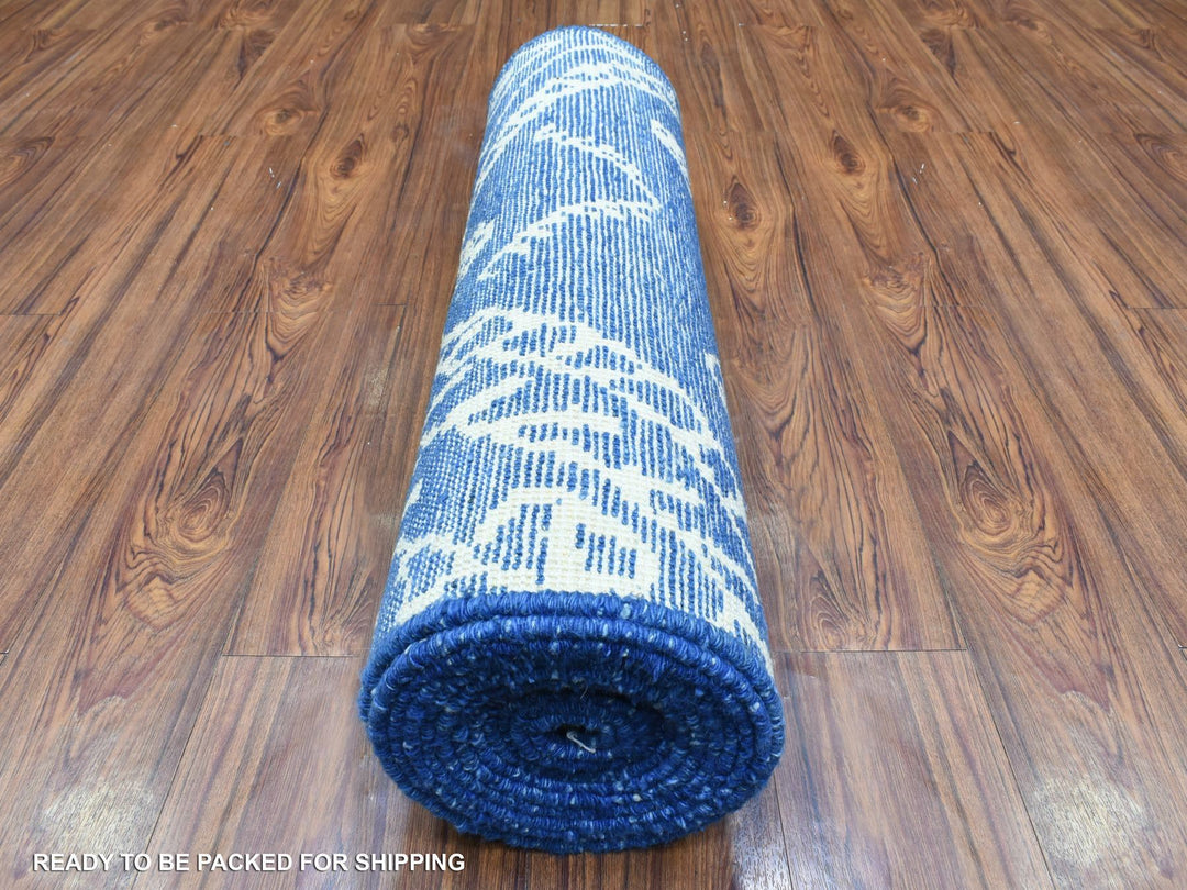 2'8" x 15'4" New Hand Knotted Blue Wool Runner Oriental Rug - MOA10272784