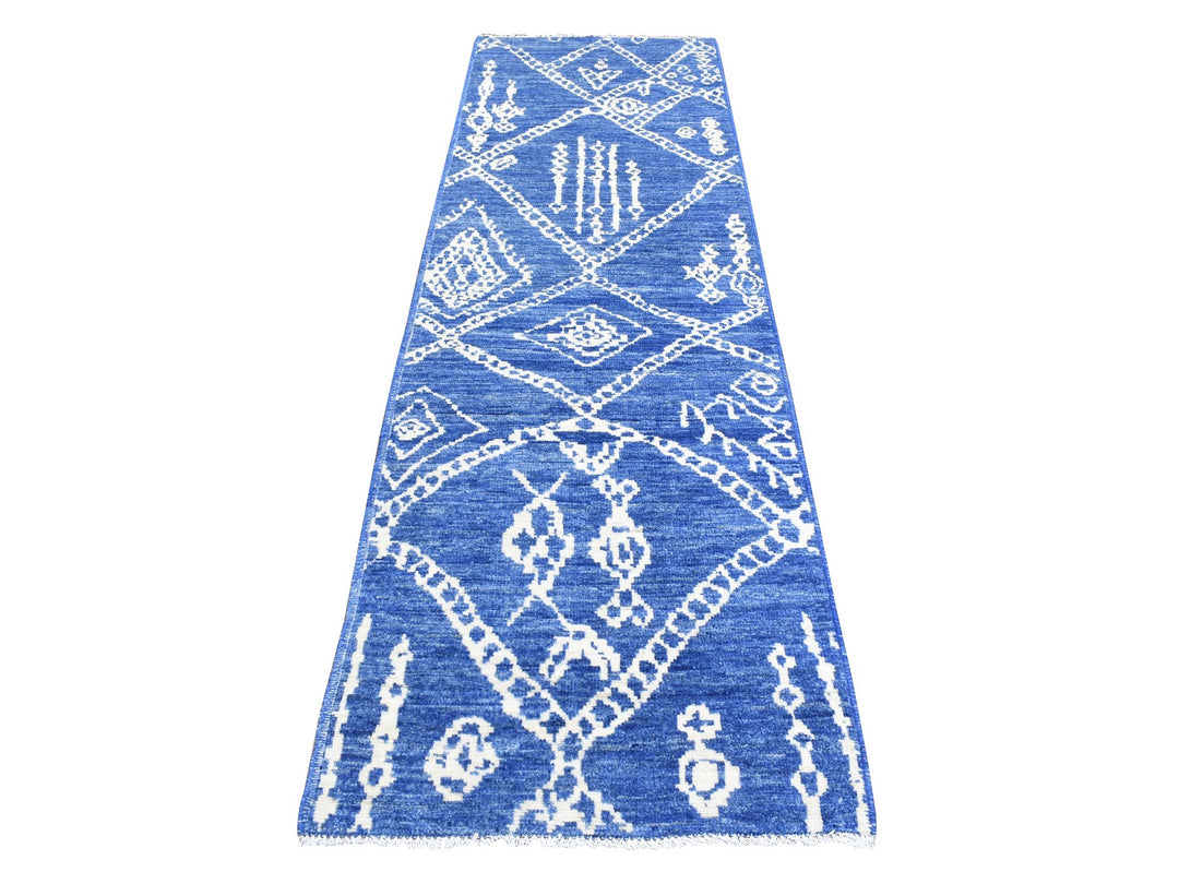 2'10" x 9'8" New Hand Knotted Blue Wool Runner Oriental Rug - MOA10272786
