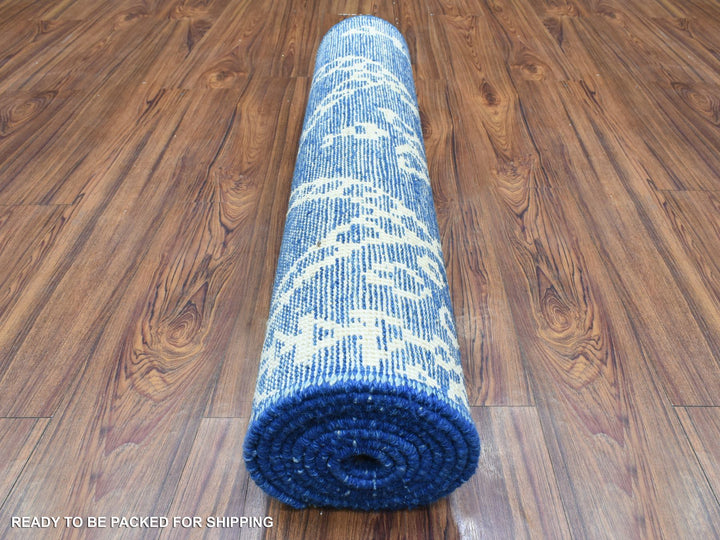 2'10" x 9'8" New Hand Knotted Blue Wool Runner Oriental Rug - MOA10272786