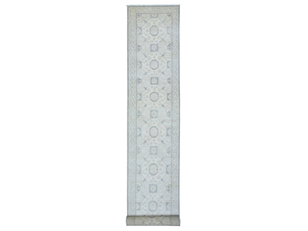2'9" x 18'9" New Hand Knotted Ivory Wool Runner Oriental Rug - MOA10272797