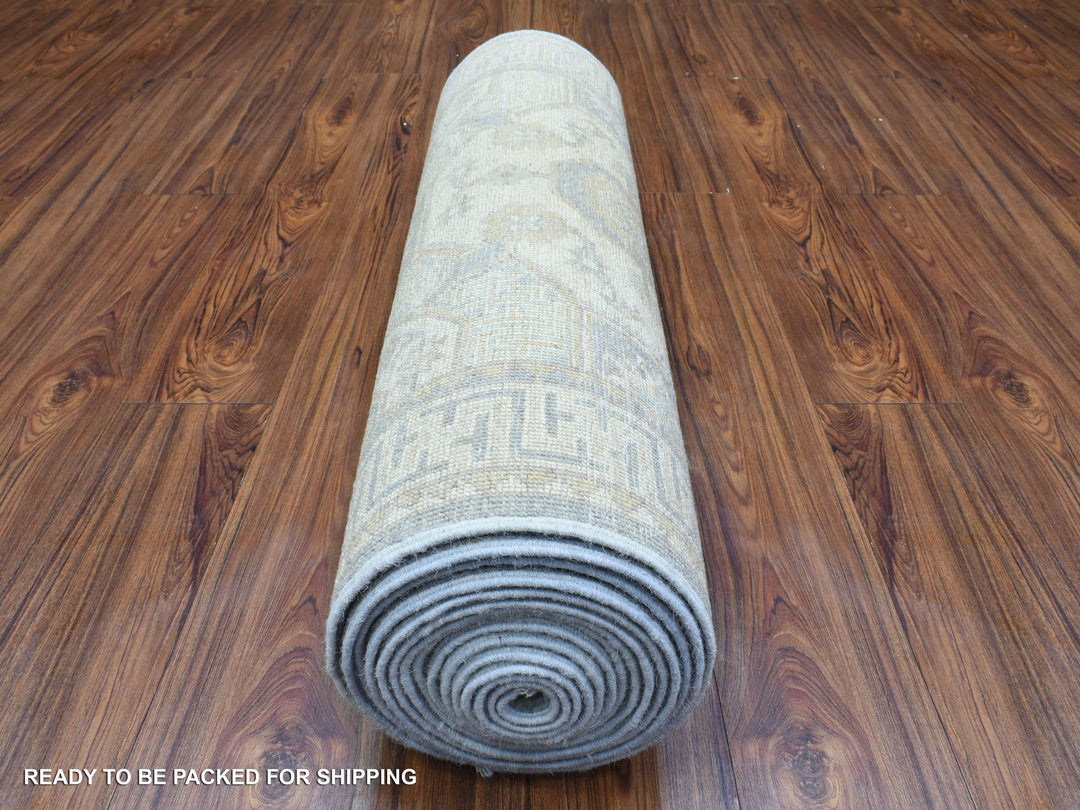 2'9" x 18'9" New Hand Knotted Ivory Wool Runner Oriental Rug - MOA10272797