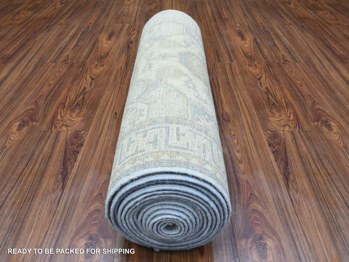 2'9" x 18'9" New Hand Knotted Ivory Wool Runner Oriental Rug - MOA10272797