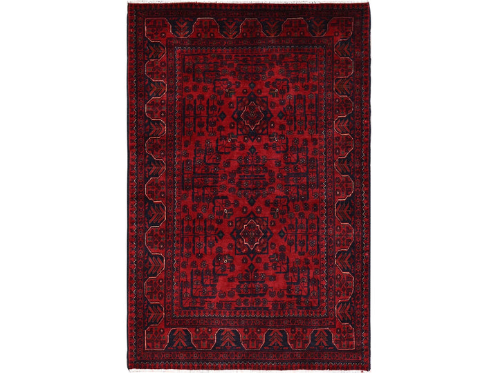 3'4" x 5'0" New Hand Knotted Red Wool Rectangle Oriental Rug - MOA102727