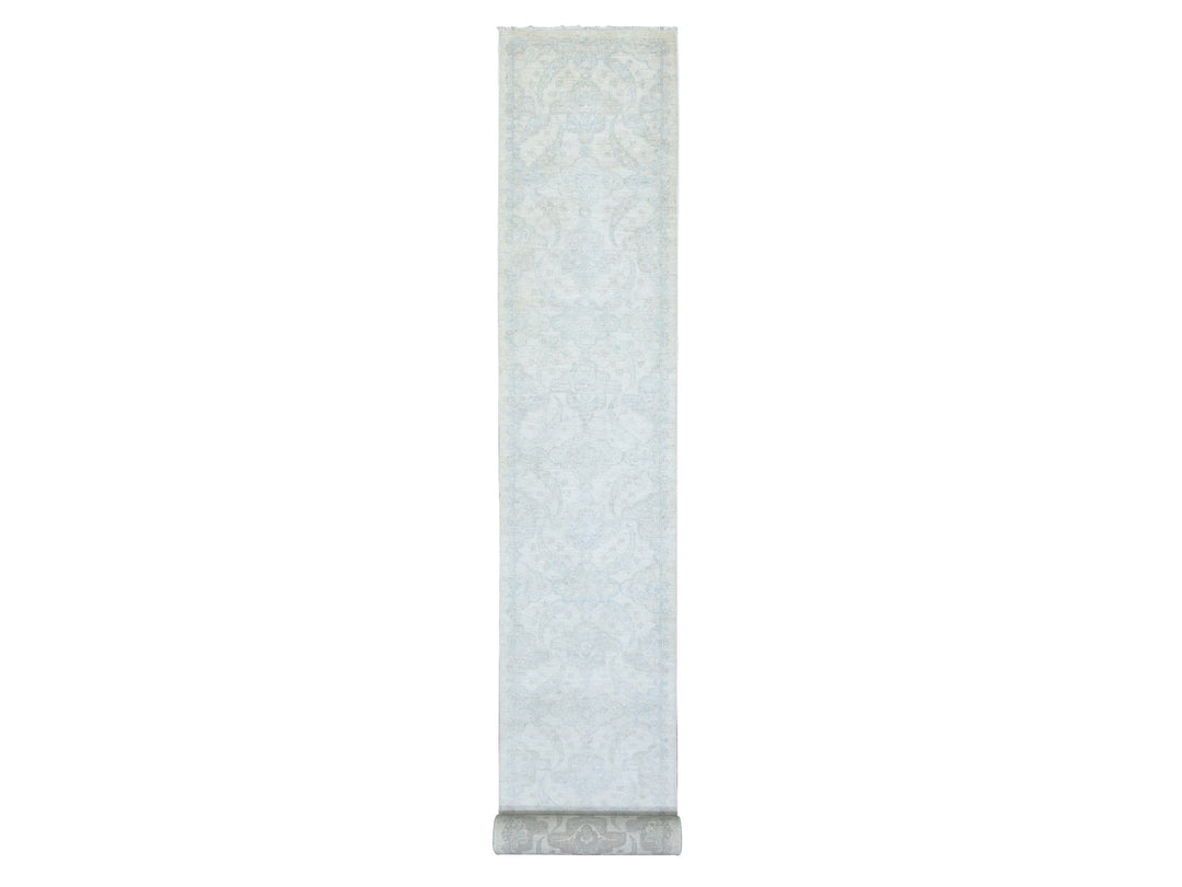 2'6" x 19'4" New Hand Knotted Ivory Wool Runner Oriental Rug - MOA10272801