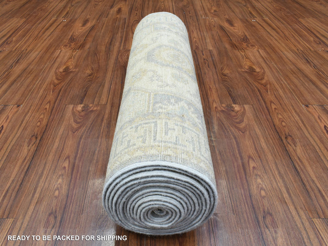 2'9" x 18'9" New Hand Knotted Ivory Wool Runner Oriental Rug - MOA10272802