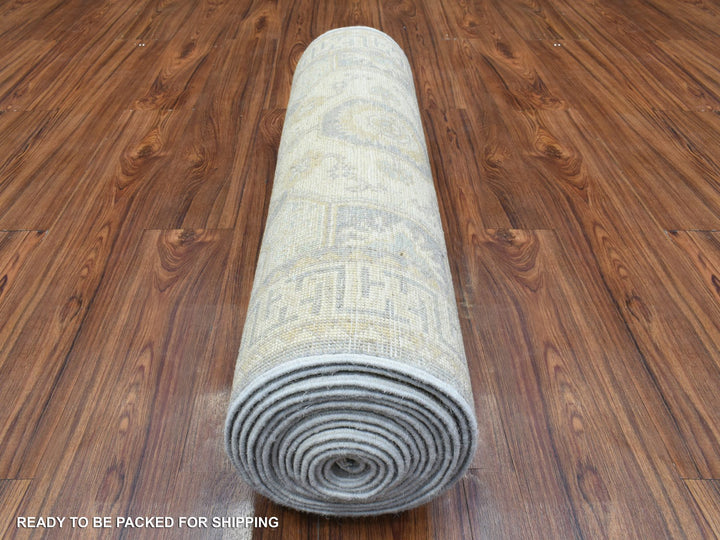 2'9" x 18'9" New Hand Knotted Ivory Wool Runner Oriental Rug - MOA10272802